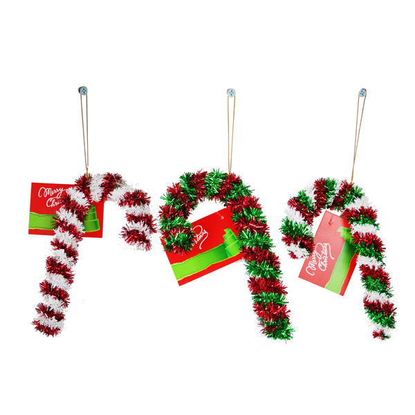 Assorted Tinsel Candy Canes 16cm Pk 3 - Christmas - Buy Online