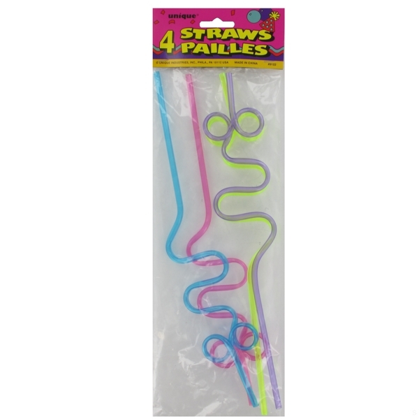 Straws Squiggle Loop Pk4 (Assorted Colours) - Unique