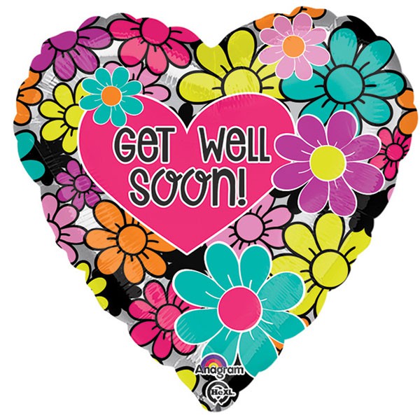 Get Well Soon Floral Heart 18in (45cm) Foil Balloon Pk1 - Anagram