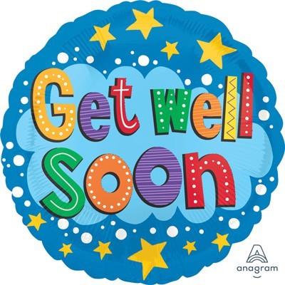 Get Well Soon 18in Foil Balloon (45cm) Bright with Stars Pk1 - Anagram