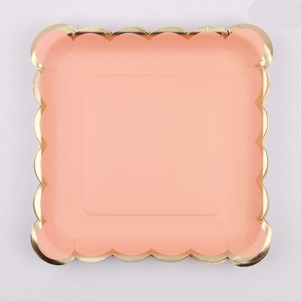 coral and gold paper plates