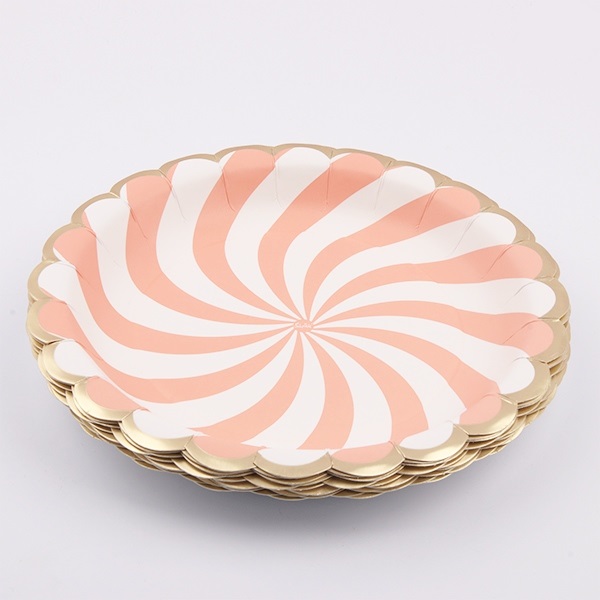 coral and gold paper plates