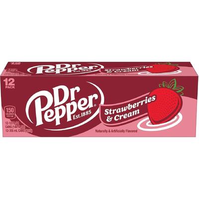 Dr Pepper Strawberries & Cream Soft Drink Can 355ml Pk 12