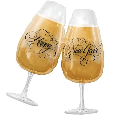 Happy New Year Champagne Glasses Foil Supershape Balloon