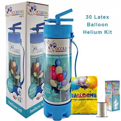 Disposable Helium Kit - 30 Balloons, Ribbon, Tank & XtraFloat