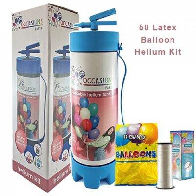 Disposable Helium Kit - 50 Balloons, Ribbon, Tank & XtraFloat