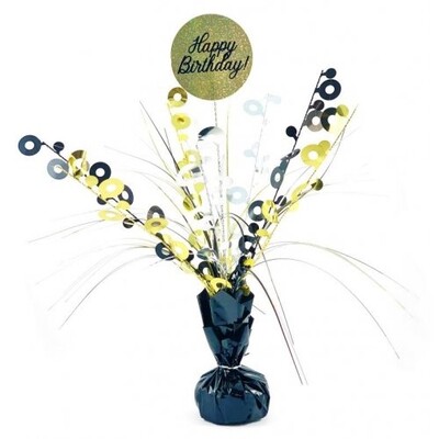 Black & Gold Happy Birthday Balloon Weight Centrepiece