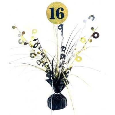 Black & Gold 16th Birthday Balloon Weight Centrepiece