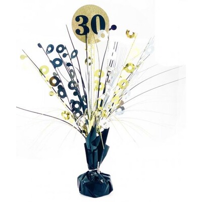 Black & Gold 30th Birthday Balloon Weight Centrepiece