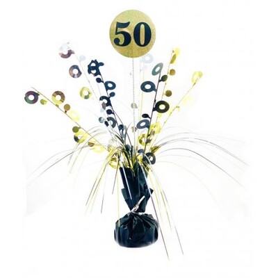 Black & Gold 50th Birthday Balloon Weight Centrepiece