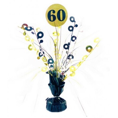 Black & Gold 60th Birthday Balloon Weight Centrepiece