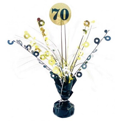 Black & Gold 70th Birthday Balloon Weight Centrepiece