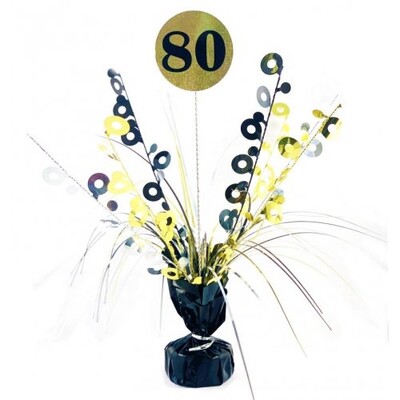 Black & Gold 80th Birthday Balloon Weight Centrepiece