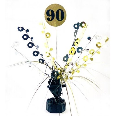 Black & Gold 90th Birthday Balloon Weight Centrepiece