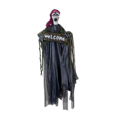 Hanging Animated Light Up Laughing Welcome Ghoul Halloween Decoration