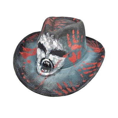 Screamer Bloody Hand Prints Cowboy Hat Halloween