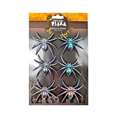 Metallic Pearlised Spiders Halloween Decorations Pk 6