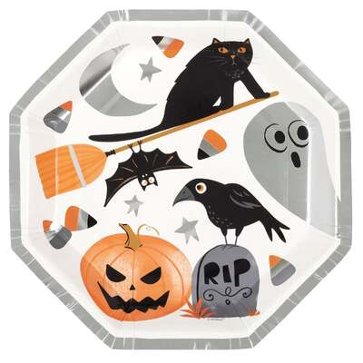 Bats & Boos Octagon 9in Paper Plates Halloween Pk 8