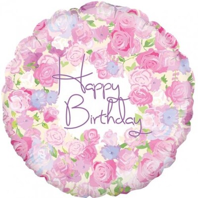 Vintage Floral Happy Birthday 18in 45cm Foil Balloon