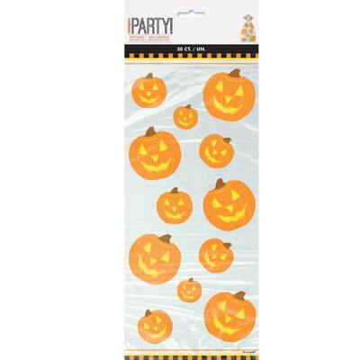 Halloween Pumpkin Glow Cello Gift Bags with Ties Pk 20