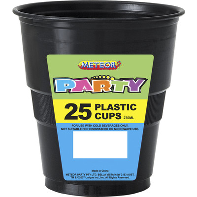 Black Plastic Cups Pk 25 Party Cups Shindigs Com Au   30098 