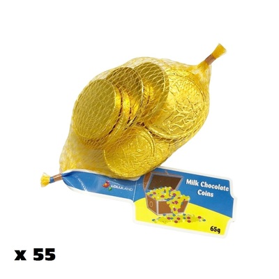 Gold Foil Wrapped Chocolate Coins 65g Pk 55