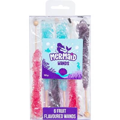 Mermaid Wands Crystal Sticks Assorted Fruit Flavours Pk 5