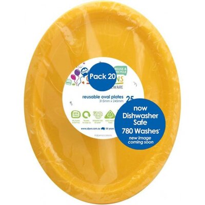 Reusable Large Yellow Oval Plastic Plates (Pk 20)