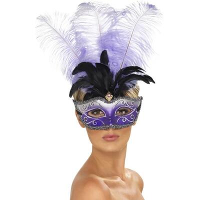 Purple & Black Feather Venetian Masquerade Eye Mask