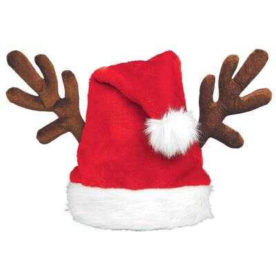 Deluxe Plush Christmas Santa Hat with Antlers 