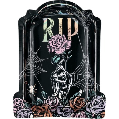 Floral Tombstone Shaped 7in Paper Plates Halloween Pk 8