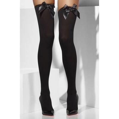 Black Opaque Tights Hold Ups with Bows 1 Pair