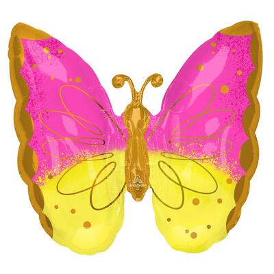 Pink & Gold Butterfly Foil Supershape Balloon