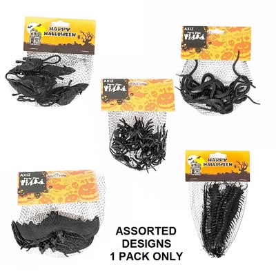 Black Creepy Creatures Halloween Decorations Assorted Insects Bats Rats 1 Pack