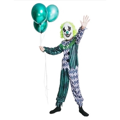 Child Green Creepy Clown Halloween Costume Large