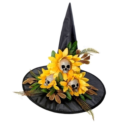 Deluxe Witches Hat with Skulls & Sun Flowers