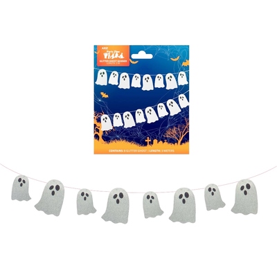 Silver Glitter Halloween Ghost Banner 3m