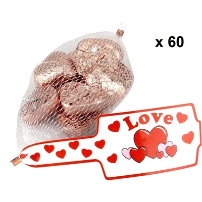 Rose Gold Foil Covered Chocolate Hearts 4.1kg (60 x 9 Pieces)