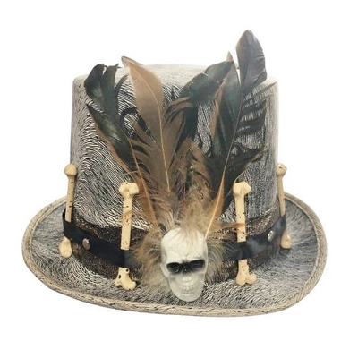 Distressed Grey Voodoo Top Hat Halloween