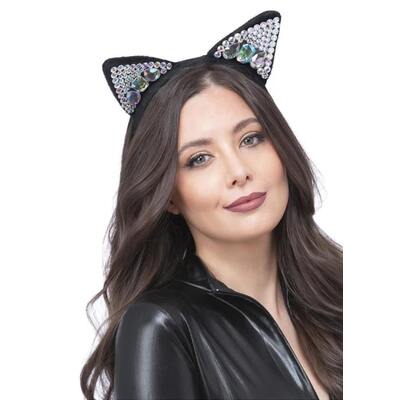 Black Jewelled Cat Ears Headband 