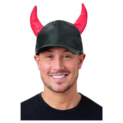 Black Vinyl Cap Hat with Red Devil Horns