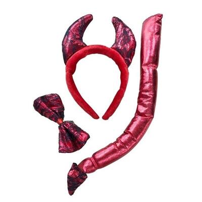 Red Devil 3 Piece Costume Set Horns Tail Bowtie Halloween