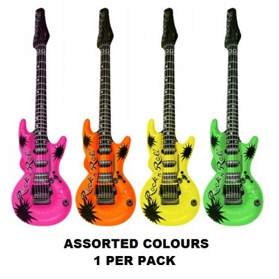 Inflatable Electric Guitar 106cm Assorted Neon Colours Pk 1