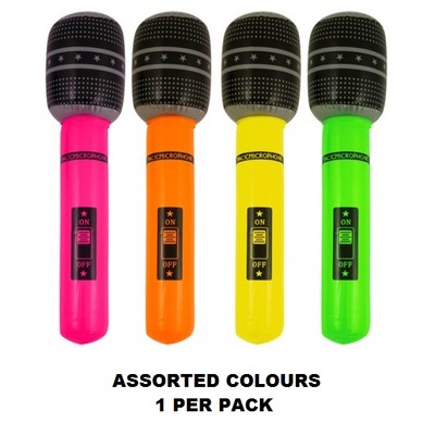 Inflatable Microphone 40cm Assorted Neon Colours Pk 1