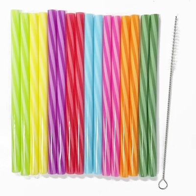 Reusable Multicolour Plastic Straws & Brush Pk 16