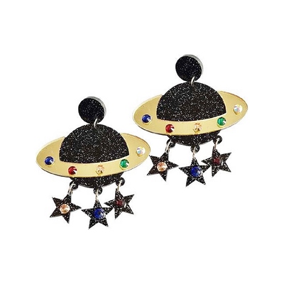 Plastic UFO Planet Earrings Pierced 1 Pair