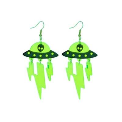 Green Alien UFO Earrings Pierced 1 Pair