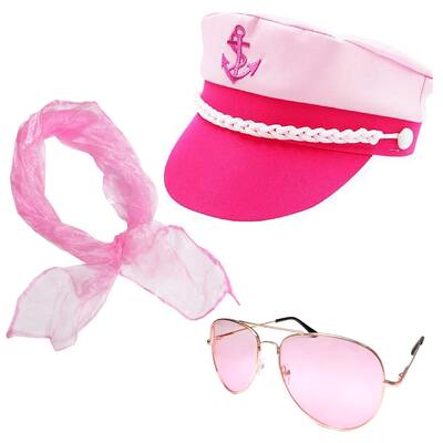 Pink Sailor Hat Glasses Scarf Costume Set