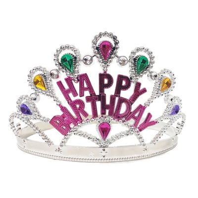 Silver Happy Birthday Crown with Jewels Pk 1