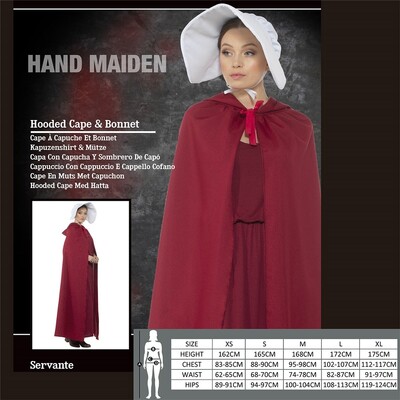 Adult Hand Maiden Red Cape & Bonnet Costume One Size